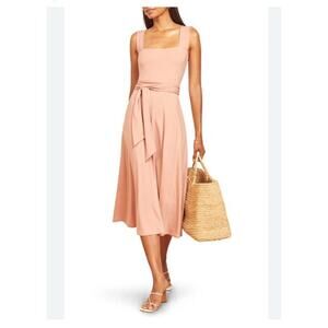 REFORMATION Helina Midi Dress In Blush Sz M Square Neck Preppy Minimalist Summer
